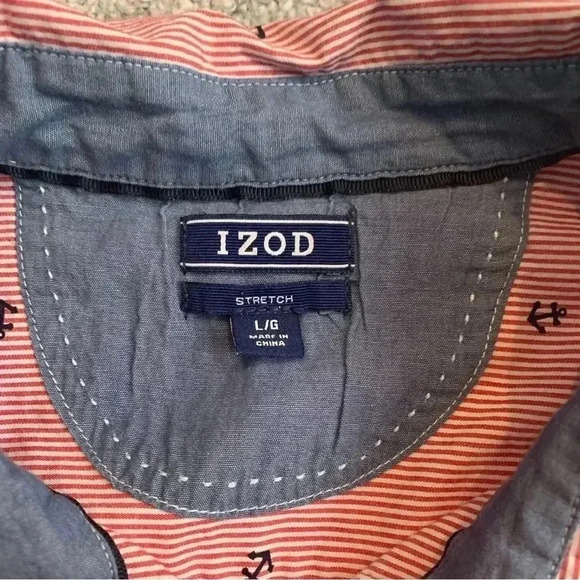 Women’s Izod Maroon stripped button down with blue anchors size large - Picture 7 of 8